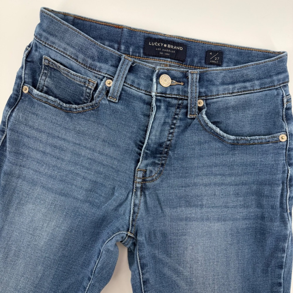 Lucky Brand Ava Mid Rise Skinny Ankle Jeans Blue Medium Wash Raw Hem Size 4/27 A
